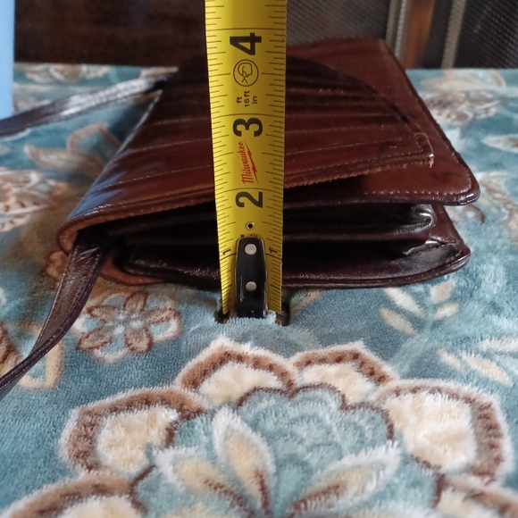 Vintage Genuine EEL Skin Leather Redish/Brown Clutch Purse W/Removable Strap 10" - Picture 3 of 16